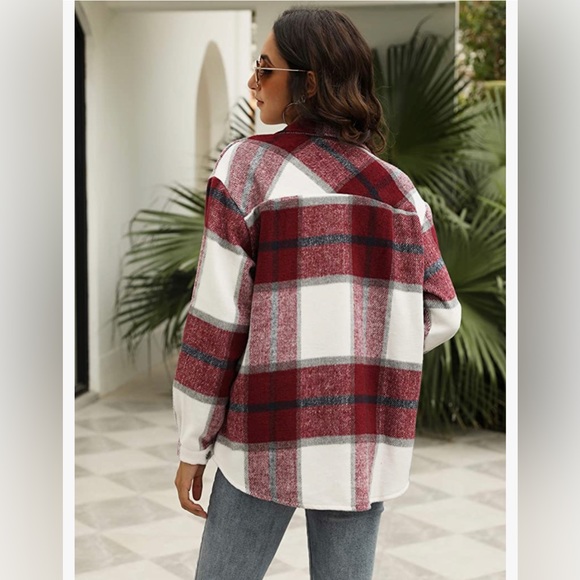 NWT Plaid Shacket Burgundy XS - Picture 3 of 5